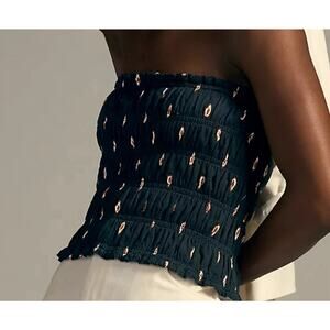 NWT Anthropologie Smocked Tube Top Navy Size M Women's Stretch